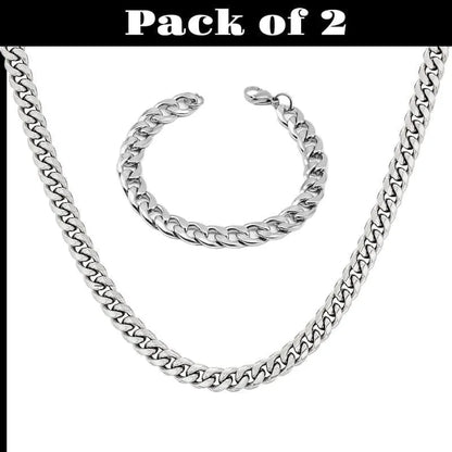 Premium chain and bracelet set stainless steel silver finish stylish wear Swift Mart