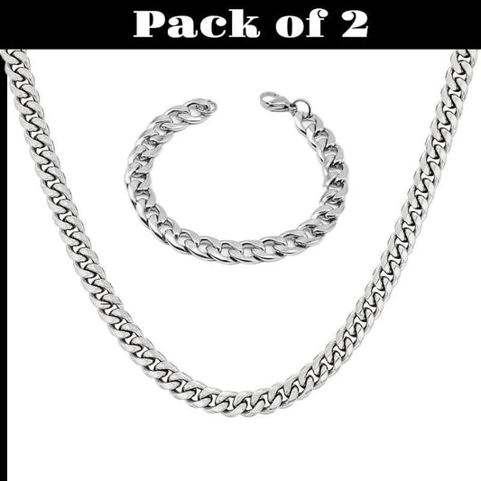 Premium chain and bracelet set stainless steel silver finish stylish wear Swift Mart