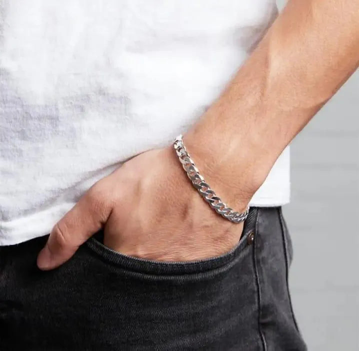 Premium chain and bracelet set stainless steel silver finish stylish wear Swift Mart