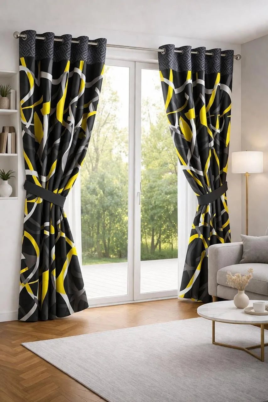 Multicolor printed cotton curtains 2 pcs set 60x100 inch panels, soft breathable curtains for bedroom living room home decor use