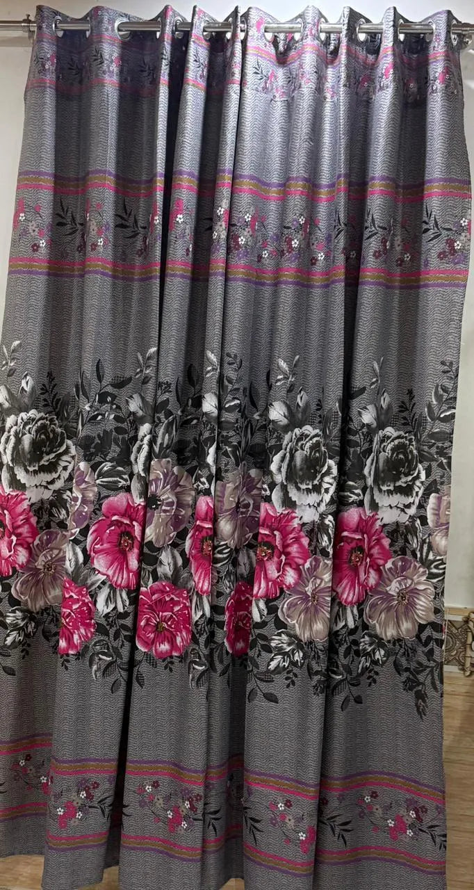 Grey printed cotton curtains 2 pcs set 60x100 inch panels, soft breathable curtains for bedroom living room modern home decor use