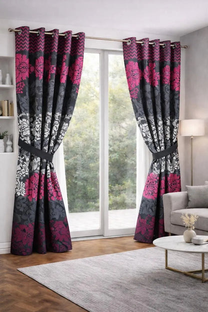 Black printed cotton curtains 2 pcs set 60x100 inch panels, soft breathable curtains for bedroom living room modern home decor use