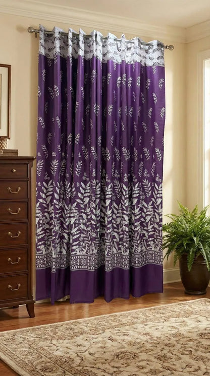Purple printed cotton curtains 2 pcs set 60x100 inch panels, soft breathable curtains for bedroom living room modern home decor use