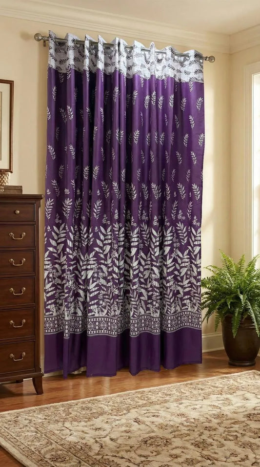 Purple printed cotton curtains 2 pcs set 60x100 inch panels, soft breathable curtains for bedroom living room modern home decor use