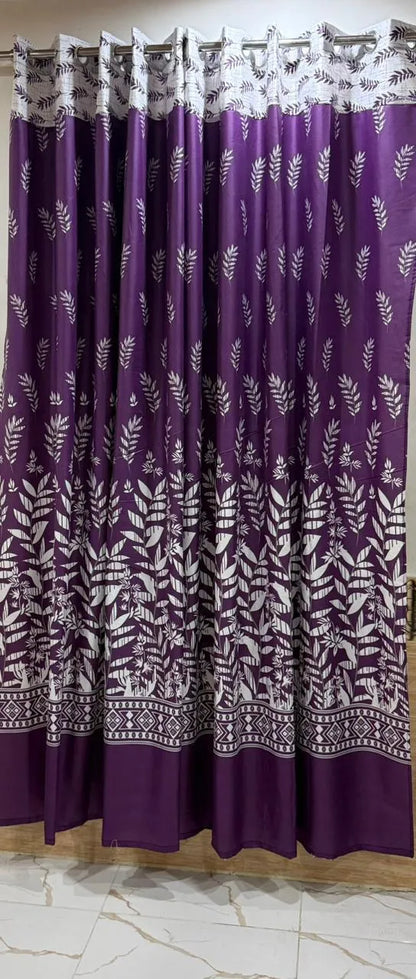 Purple printed cotton curtains 2 pcs set 60x100 inch panels, soft breathable curtains for bedroom living room modern home decor use