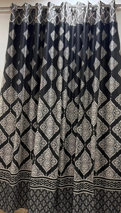 Black printed cotton curtains 2 pcs set 60x100 inch panels, soft breathable curtains for bedroom living room modern home decor use
