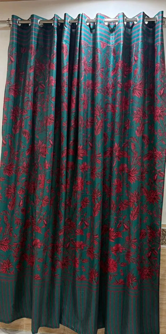 Green printed cotton curtains 2 pcs set 60x100 inch panels, soft breathable curtains for bedroom living room modern home decor use