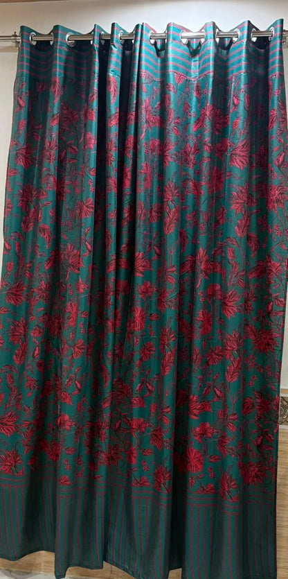 Green printed cotton curtains 2 pcs set 60x100 inch panels, soft breathable curtains for bedroom living room modern home decor use