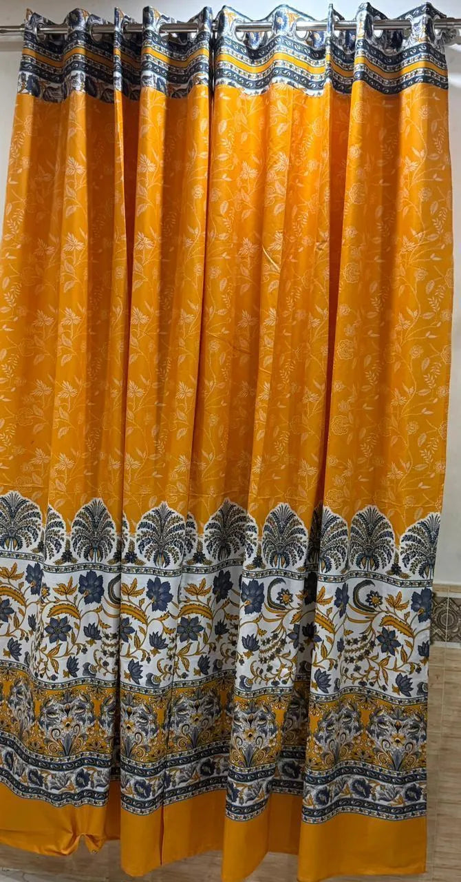 Yellow printed cotton curtains 2 pcs set 60x100 inch panels, soft breathable curtains for bedroom living room modern home decor use