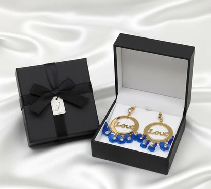 Lightweight alloy earrings with Love frame and sparkling crystal accents