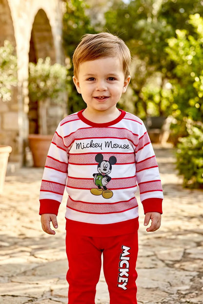 Boys red printed cotton jersey shirt and trouser set, soft breathable summer outfit for babies casual and daily wear