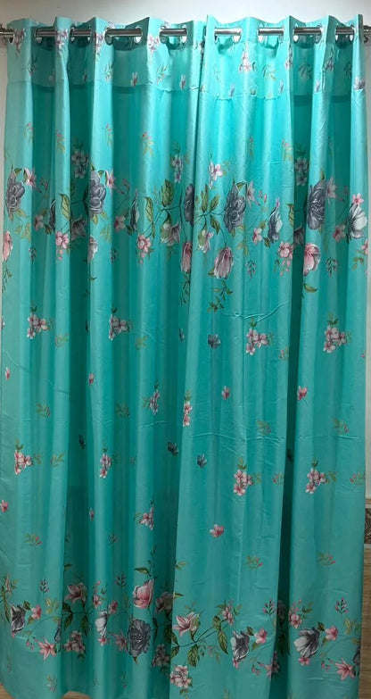 Turquoise floral cotton curtains 2 pcs set 60x102 inch panels, soft breathable curtains for bedroom living room home decor use