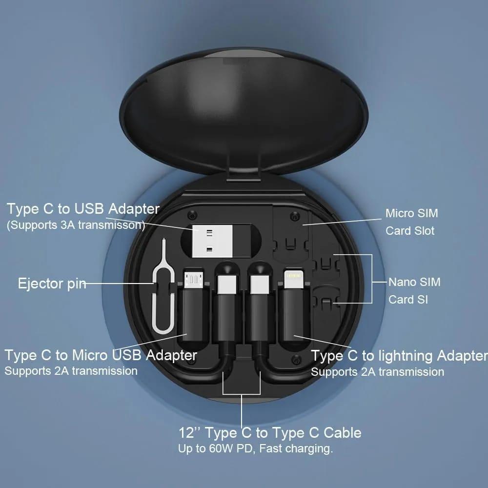 Multi adapter charging kit type C cable fast charge black, portable charging set with adapters for mobile tablet and travel use