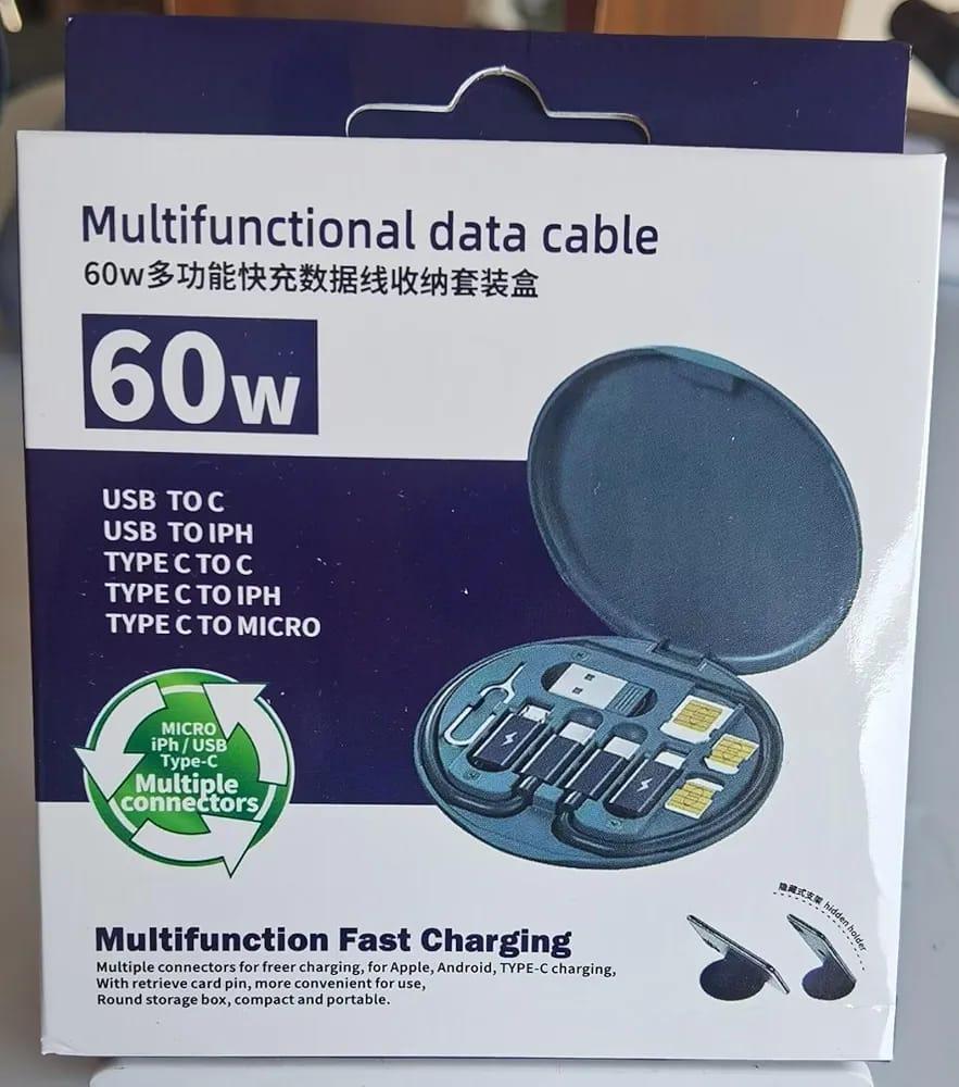 Multi adapter charging kit type C cable fast charge black, portable charging set with adapters for mobile tablet and travel use