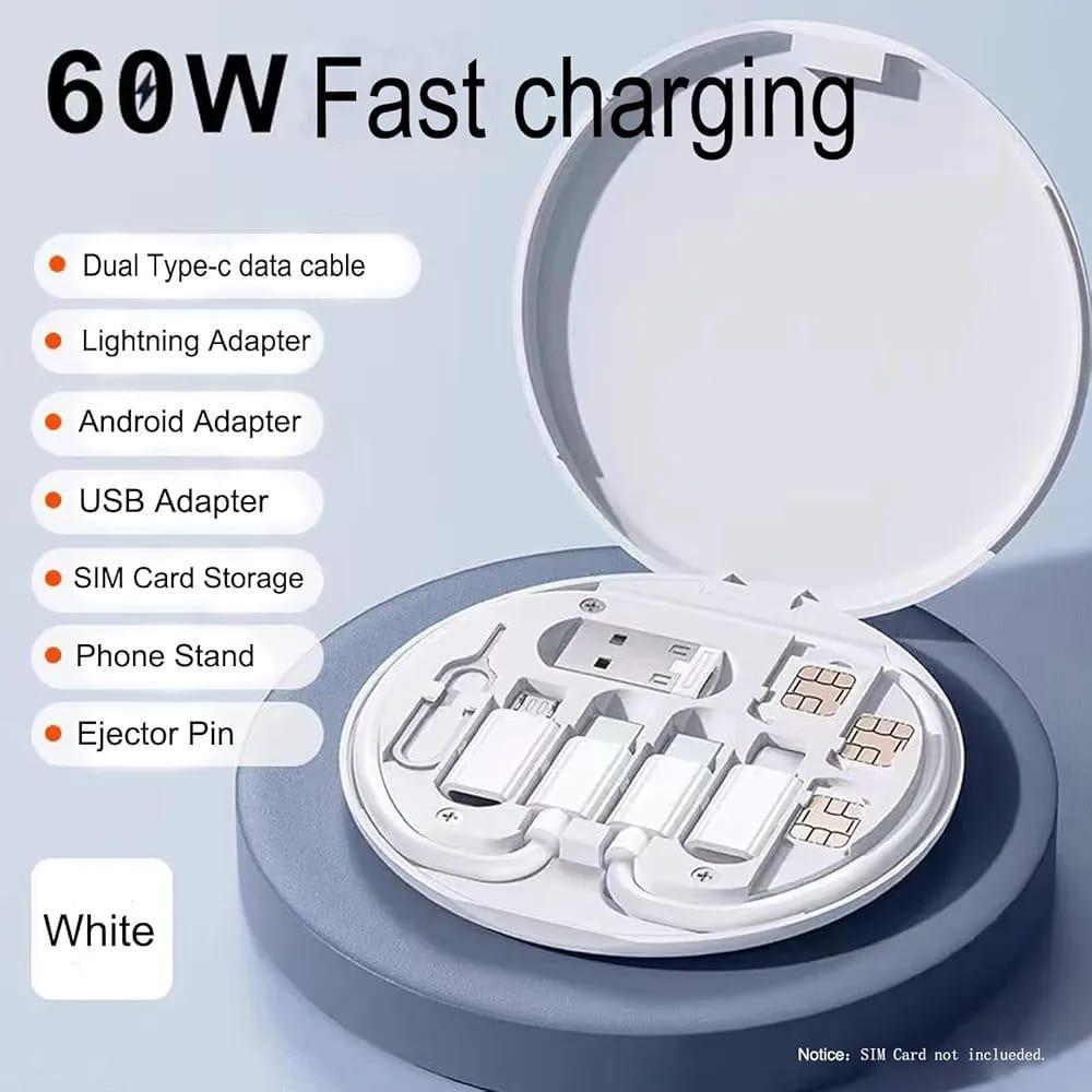 Multi adapter charging kit type C cable fast charge black, portable charging set with adapters for mobile tablet and travel use