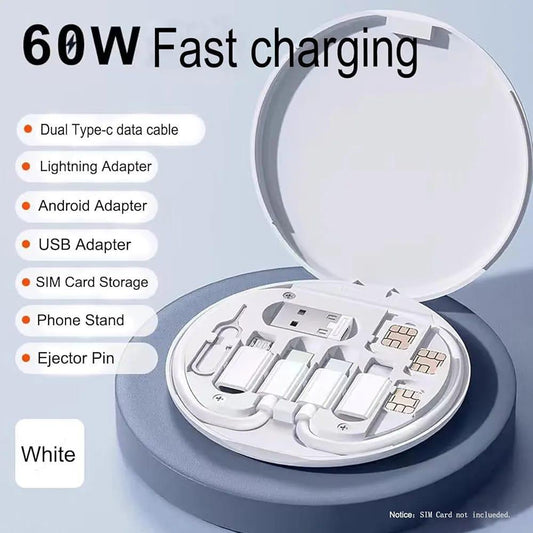 Multi adapter charging kit type C cable fast charge black, portable charging set with adapters for mobile tablet and travel use