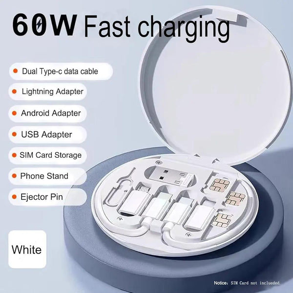 Multi adapter charging kit type C cable fast charge black, portable charging set with adapters for mobile tablet and travel use
