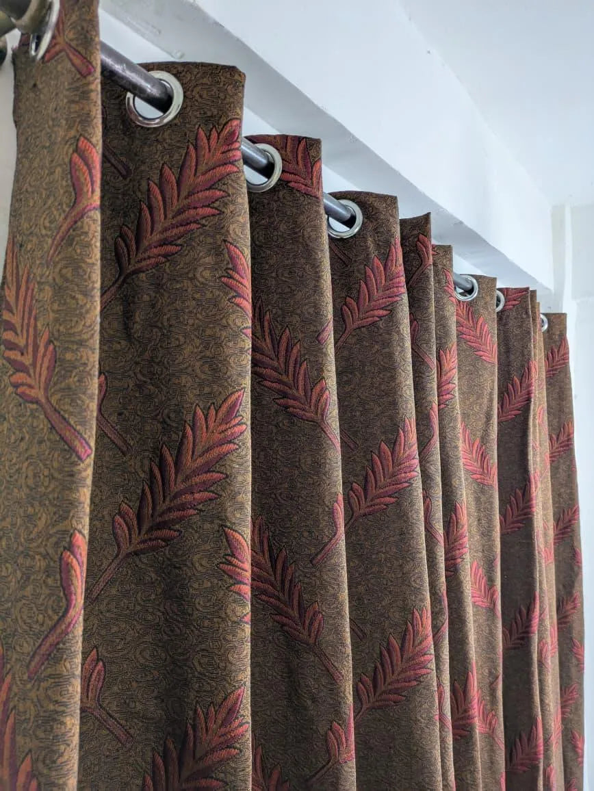Velvet jacquard printed curtain 56x96 inch panel brown red, luxury soft curtain for bedroom living room home decor use