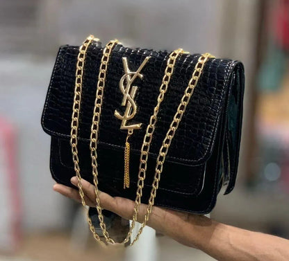 Leather crocodile texture handbag for women with chain strap stylish compact crossbody bag for daily and formal use