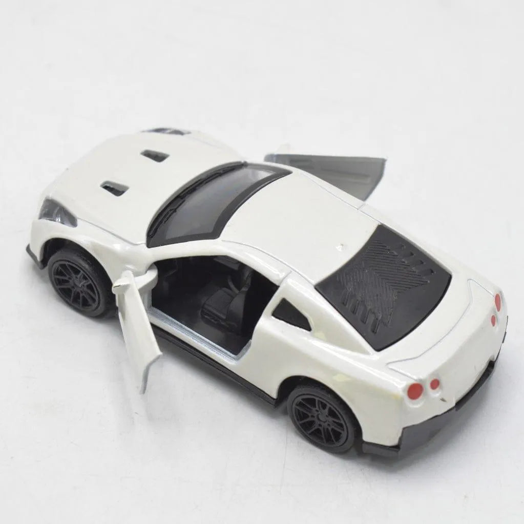 Diecast metal toy car for kids with pull back feature and open doors realistic white sports car toy for boys