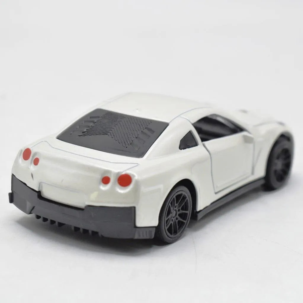 Diecast metal toy car for kids with pull back feature and open doors realistic white sports car toy for boys