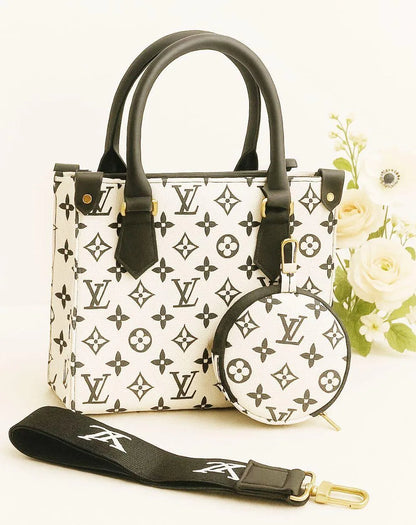 White nylon handbag for girls with strap and pouch stylish compact bag for school college and casual daily use