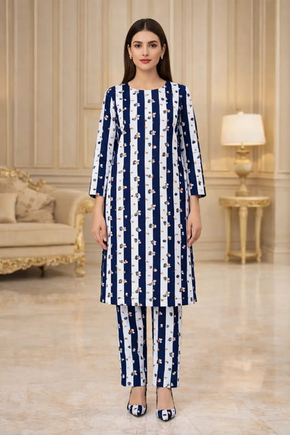 White printed cotton 2 piece suit for women with matching shirt and trouser soft breathable summer casual outfit