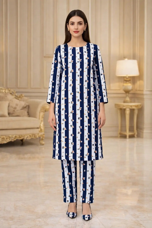 White printed cotton 2 piece suit for women with matching shirt and trouser soft breathable summer casual outfit