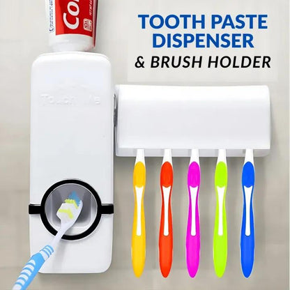 Toothpaste dispenser holder wall mount bathroom organizer white, toothbrush storage unit for family bathroom space saving use
