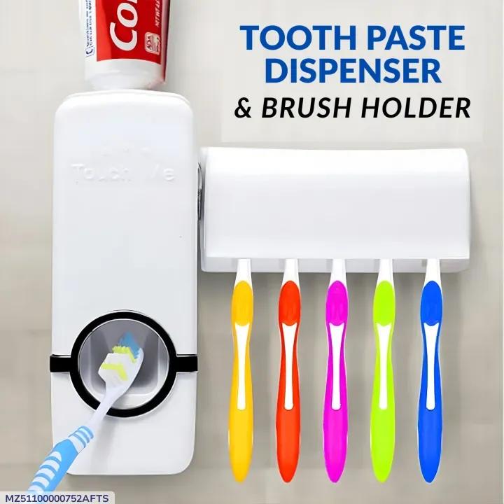 Toothpaste dispenser holder wall mount bathroom organizer white, toothbrush storage unit for family bathroom space saving use