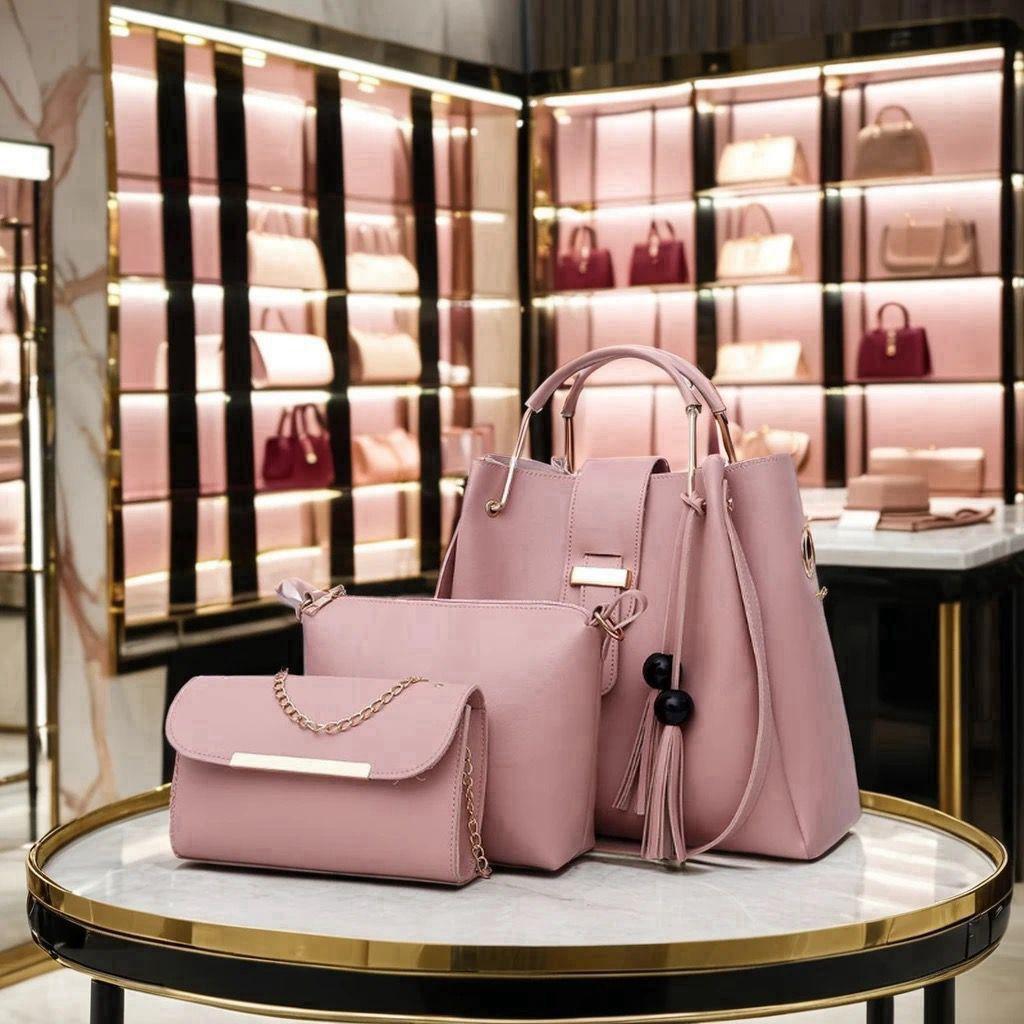 Women 3 piece leather handbag set by Swift Mart with tote crossbody and clutch for stylish everyday and formal use