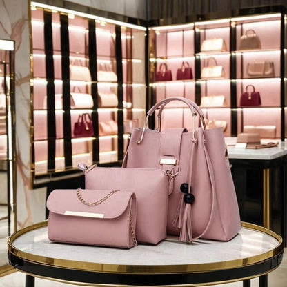 Women 3 piece leather handbag set by Swift Mart with tote crossbody and clutch for stylish everyday and formal use
