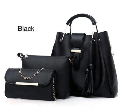 Women 3 piece leather handbag set by Swift Mart with tote crossbody and clutch for stylish everyday and formal use