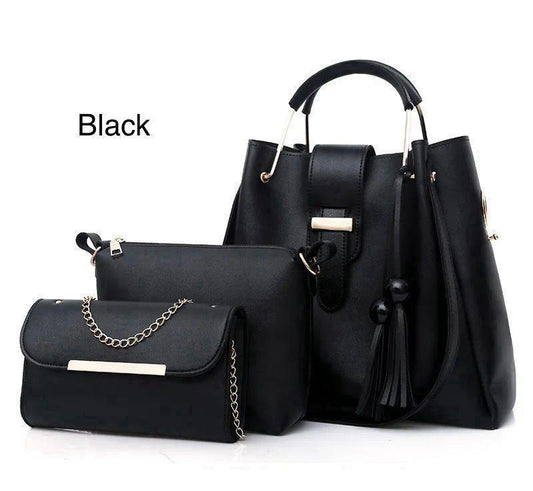 Women 3 piece leather handbag set by Swift Mart with tote crossbody and clutch for stylish everyday and formal use