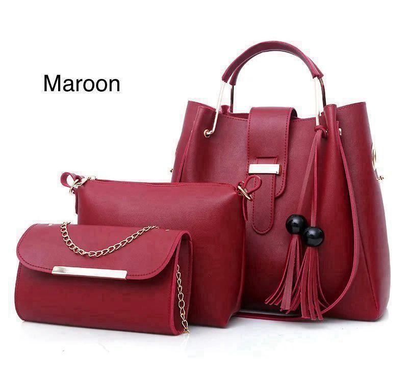Women 3 piece leather handbag set by Swift Mart with tote crossbody and clutch for stylish everyday and formal use