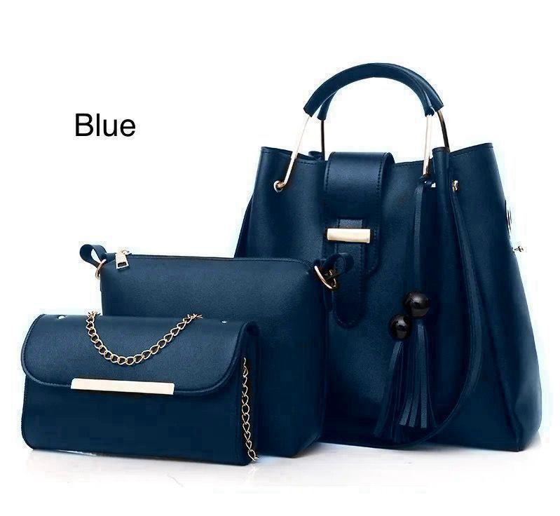 Women 3 piece leather handbag set by Swift Mart with tote crossbody and clutch for stylish everyday and formal use