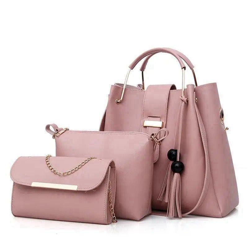 Women 3 piece leather handbag set by Swift Mart with tote crossbody and clutch for stylish everyday and formal use