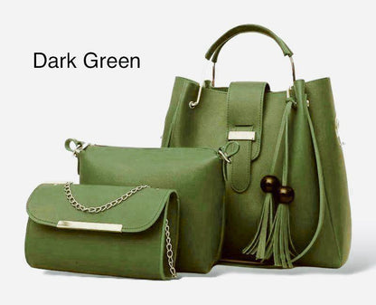 Women 3 piece leather handbag set by Swift Mart with tote crossbody and clutch for stylish everyday and formal use