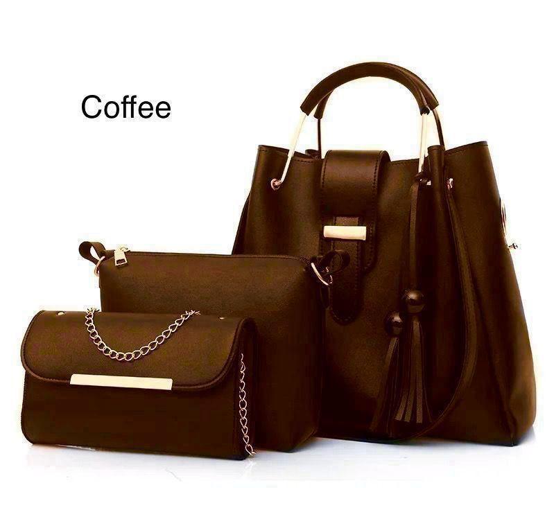 Women 3 piece leather handbag set by Swift Mart with tote crossbody and clutch for stylish everyday and formal use