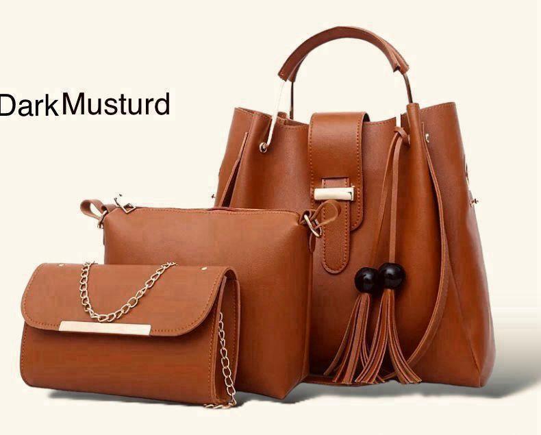 Women 3 piece leather handbag set by Swift Mart with tote crossbody and clutch for stylish everyday and formal use