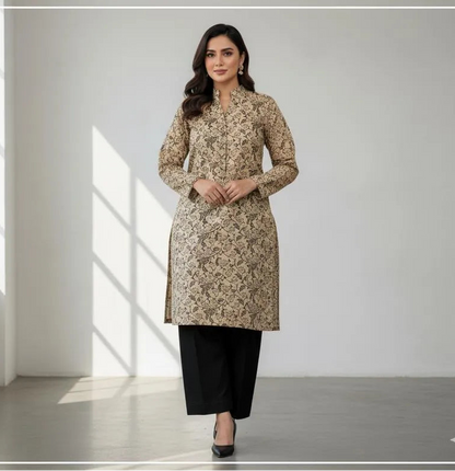 Multicolor block printed Katan silk 2 piece suit for women with plain trouser elegant festive and office wear outfit