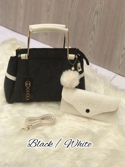 Leather handbag set for women 2 pcs with wallet stylish elegant bag for office daily use and casual outings