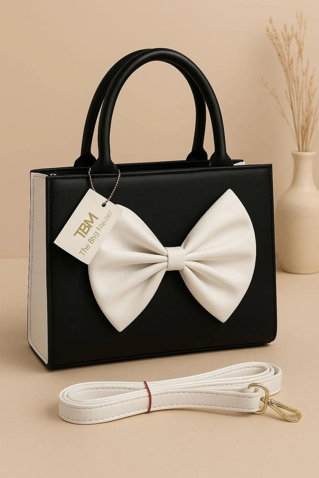 Women leather shoulder bag by Swift Mart with white bow stylish design for casual and formal use