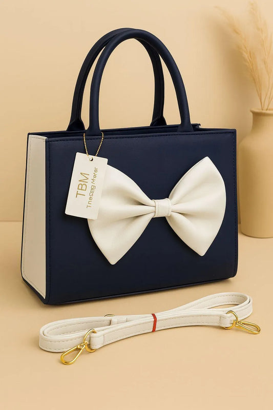 Women leather shoulder bag by Swift Mart with white bow stylish design for casual and formal use