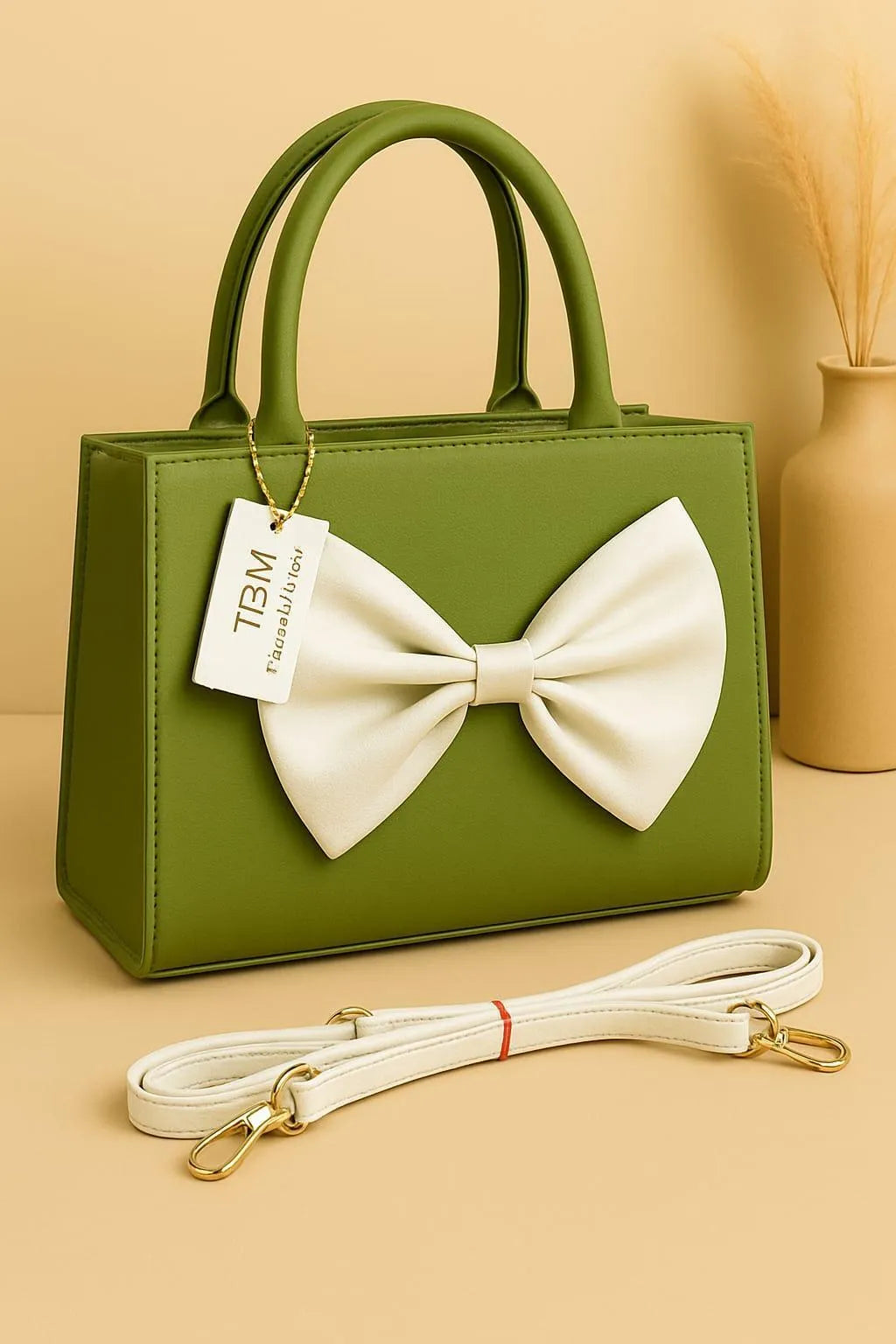 Women leather shoulder bag by Swift Mart with white bow stylish design for casual and formal use
