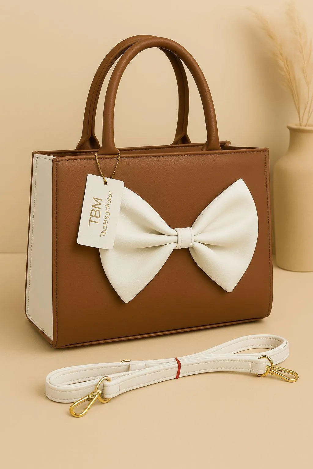 Women leather shoulder bag by Swift Mart with white bow stylish design for casual and formal use