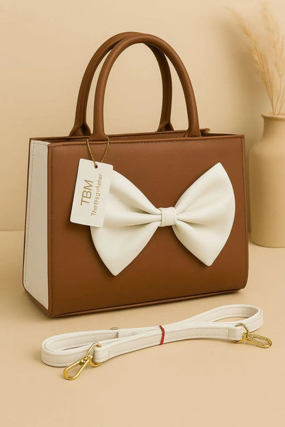 Women leather shoulder bag by Swift Mart with white bow stylish design for casual and formal use