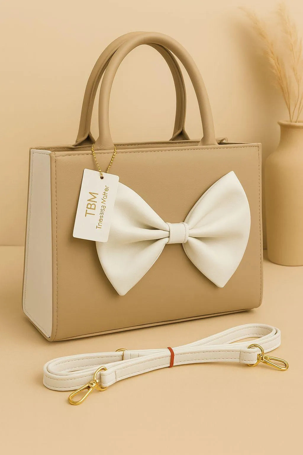 Women leather shoulder bag by Swift Mart with white bow stylish design for casual and formal use