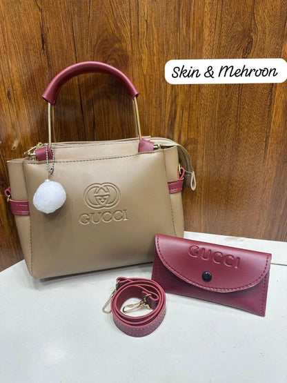 Leather handbag set for women 2 pcs with wallet stylish elegant bag for office daily use and casual outings