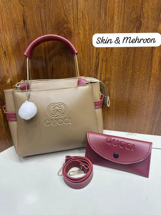 Leather handbag set for women 2 pcs with wallet stylish elegant bag for office daily use and casual outings